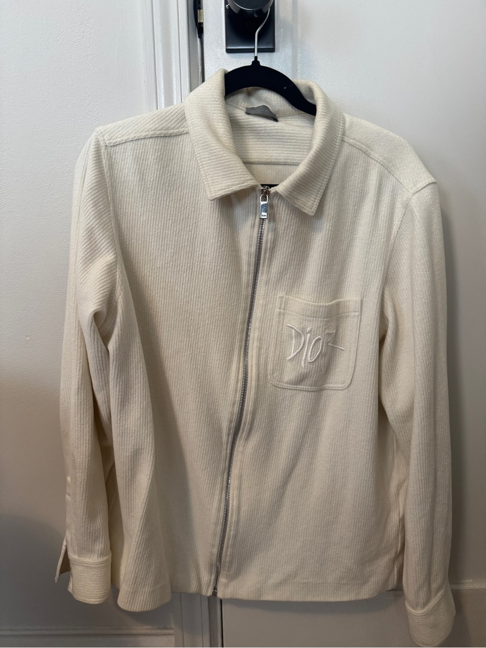 Dior Off-White Ribbed Zip Collar Jacket